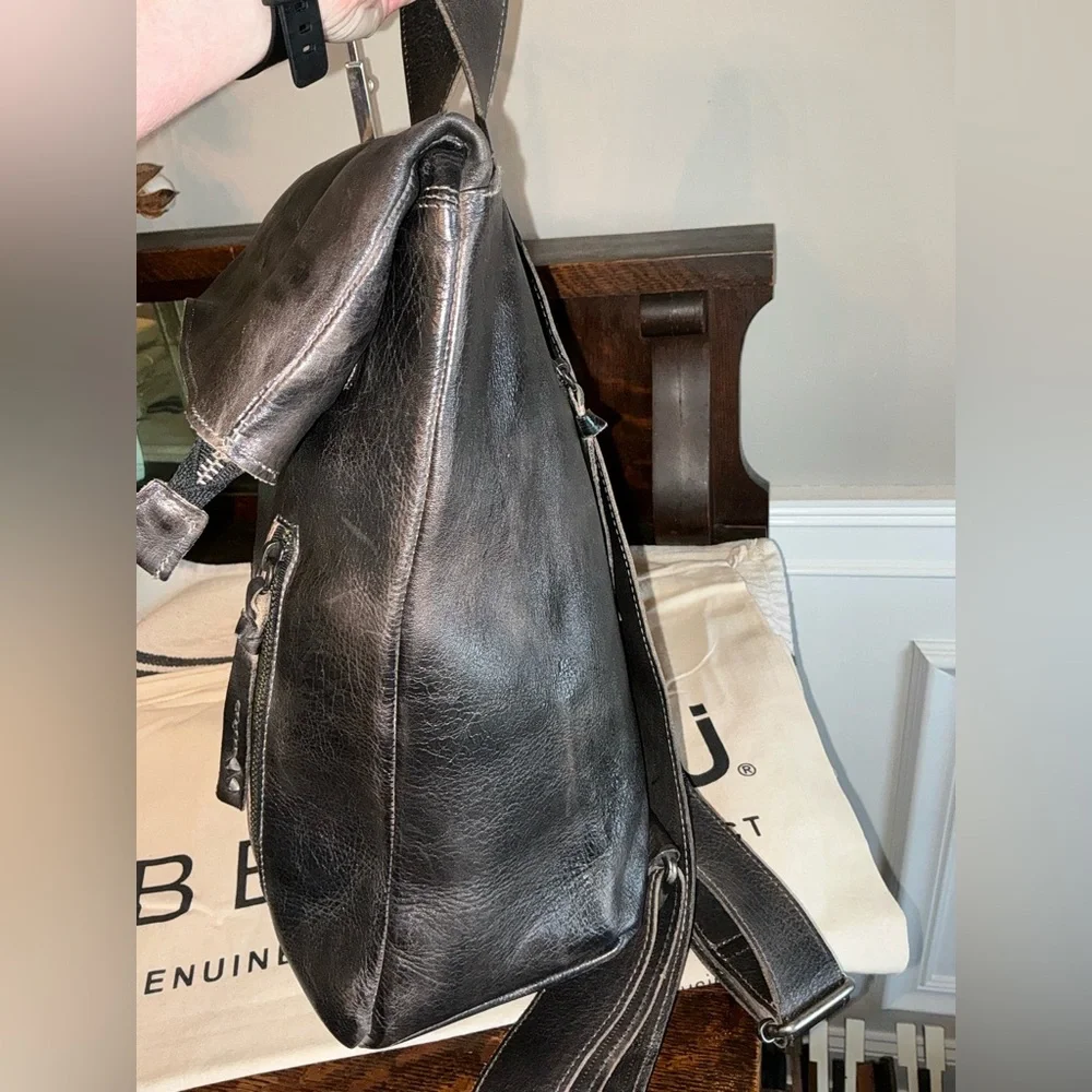 NWT Bed Stu Leather Howie Flapover Leather Backpack Black Rustic Retail $365